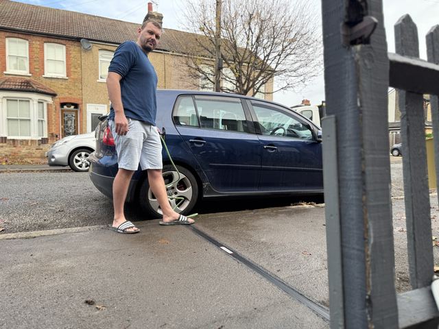 EV charging channel installed across a pavement