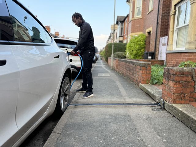 EV charging channel installed across a pavement