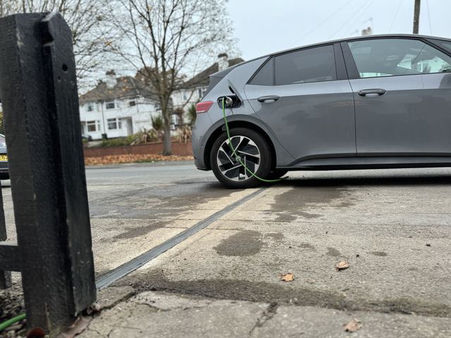 EV charging channel installed across a pavement